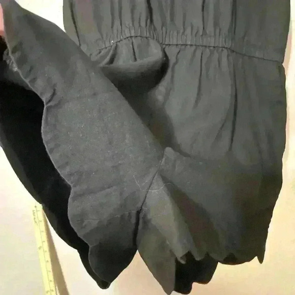 J. Crew Scalloped Hem Romper Black Linen Blend Neck Tie Size XS Summer - Picture 10 of 10